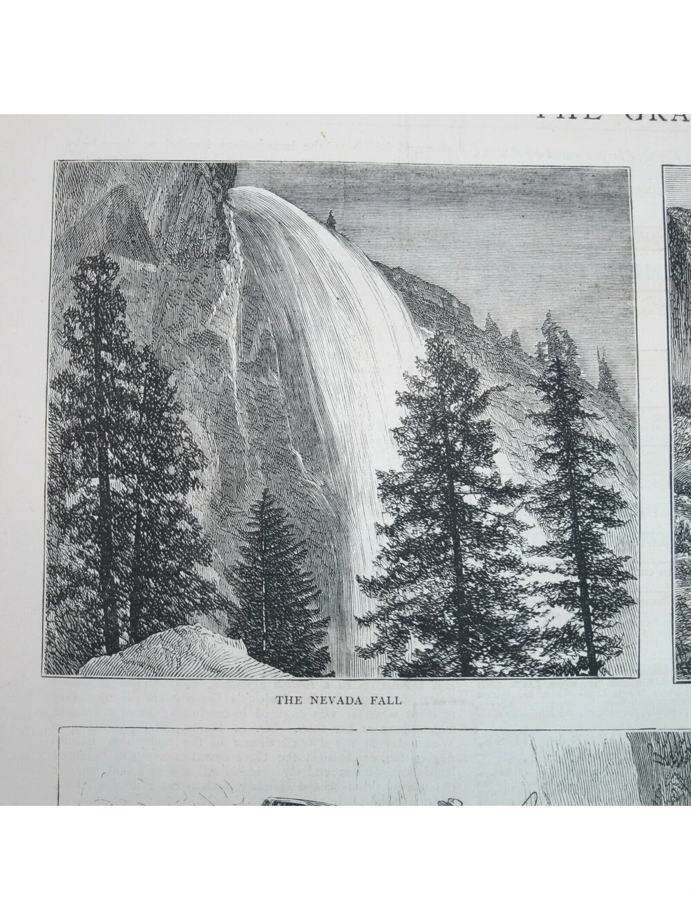 Antique 1877 Print Yosemite Valley California Nevada Fall Sierra, The Graphic
